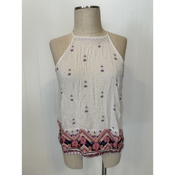 Mudd Tank Top Womens Large Boho Floral Embroidered Crochet Trim Summer Festival - Picture 2 of 11